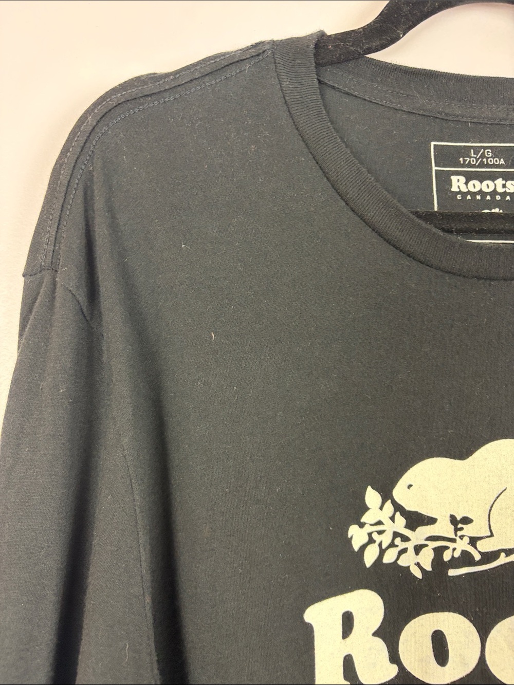 Roots Canada Athletic Goods Logo Long Sleeve Tee Black 100% Cotton Size Large - Picture 5 of 12